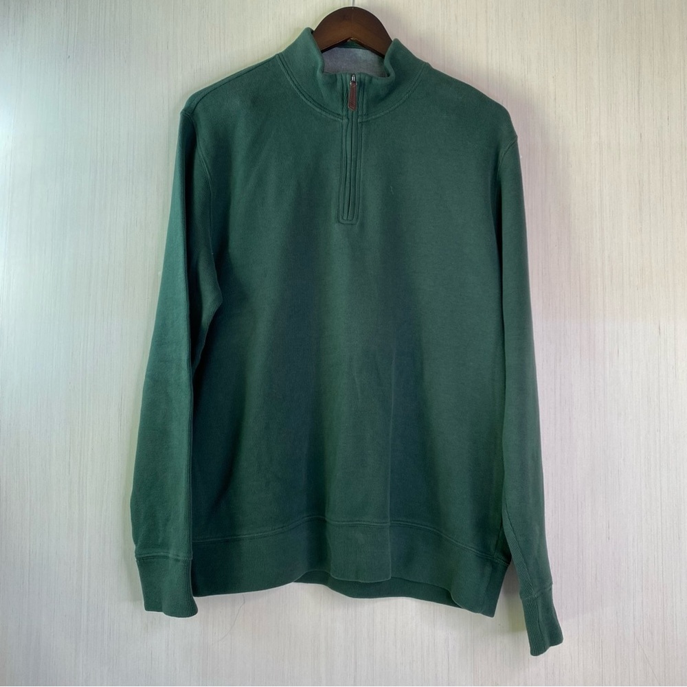 Lands' End Men's Quarter Zip Long Sleeve Forest Green Pullover Sweater Medium